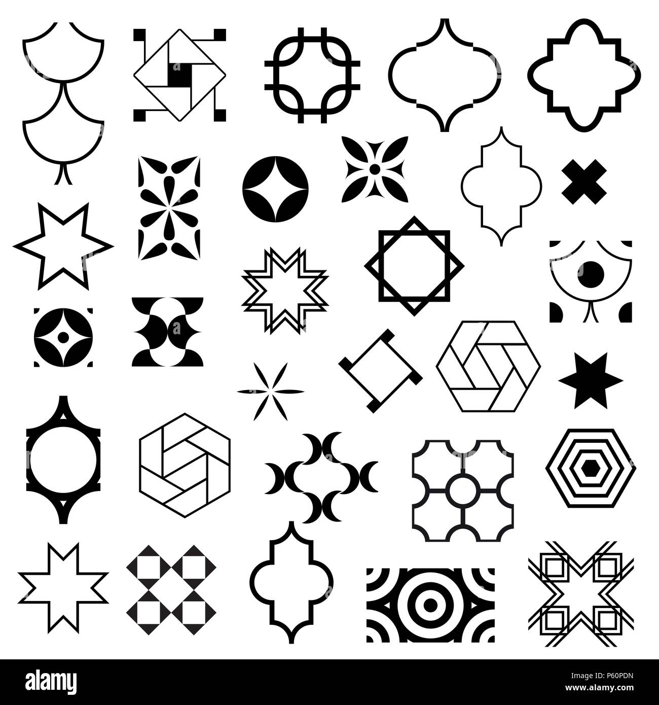 Abstrakte Symbole in dekorativen arabischen Stil. Vektor einrichten von Logo Design Vorlagen. Vektor Motive, Symbole, Illustration. Stock Vektor