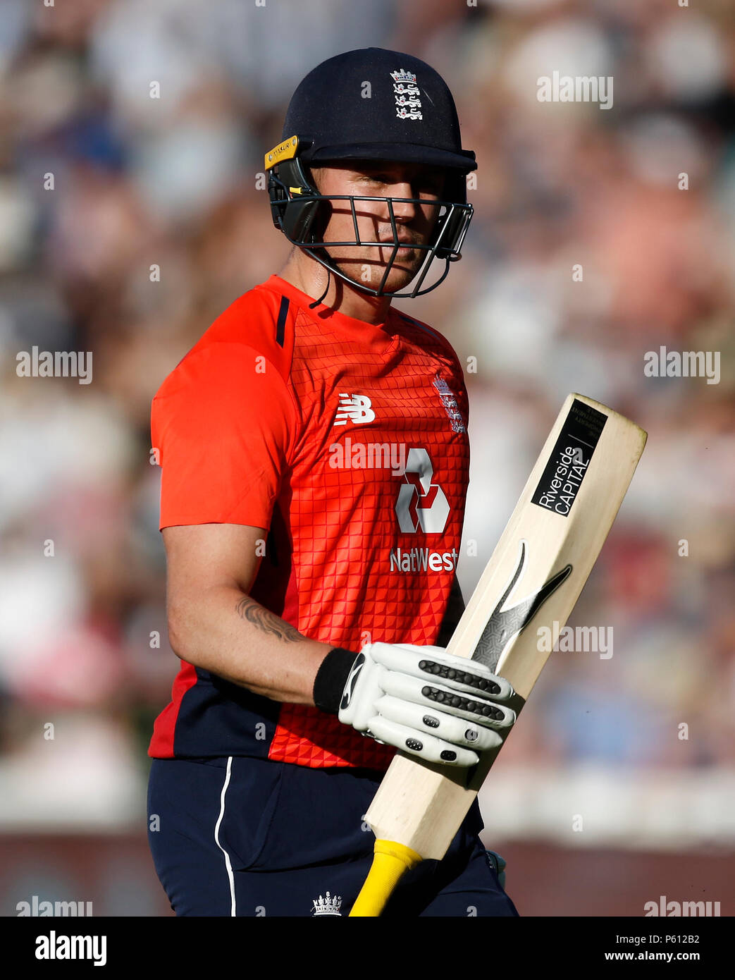 Edgbaston, Birmingham, Großbritannien. 27 Juni, 2018. Internationale Twenty20 Cricket, England und Australien; Jason Roy ist der zweite England Wicket zu Fallen gefangen die Bowling von Billy Stanlake für 44 Credit: Aktion plus Sport/Alamy leben Nachrichten Stockfoto