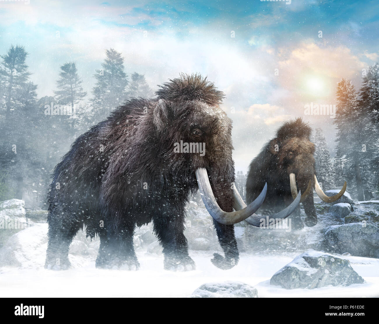 Mammut Szene 3D-Darstellung Stockfoto