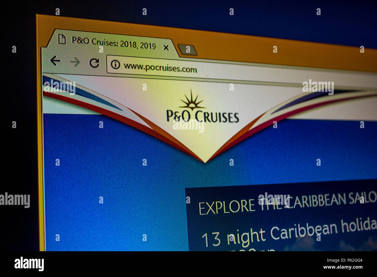 Website - P & O Cruises Stockfoto