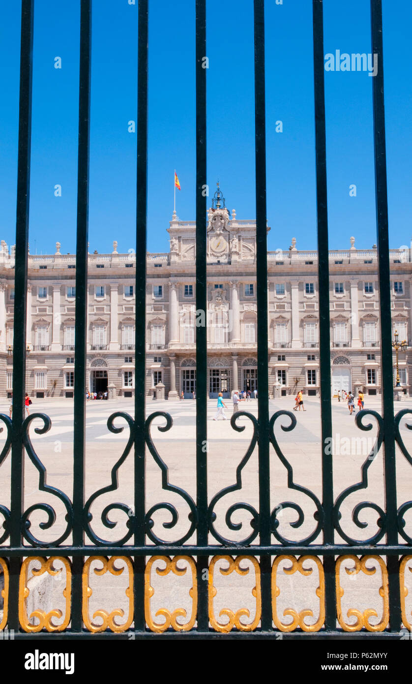 Royal Palace. Armeria Square, Madrid, Spanien. Stockfoto