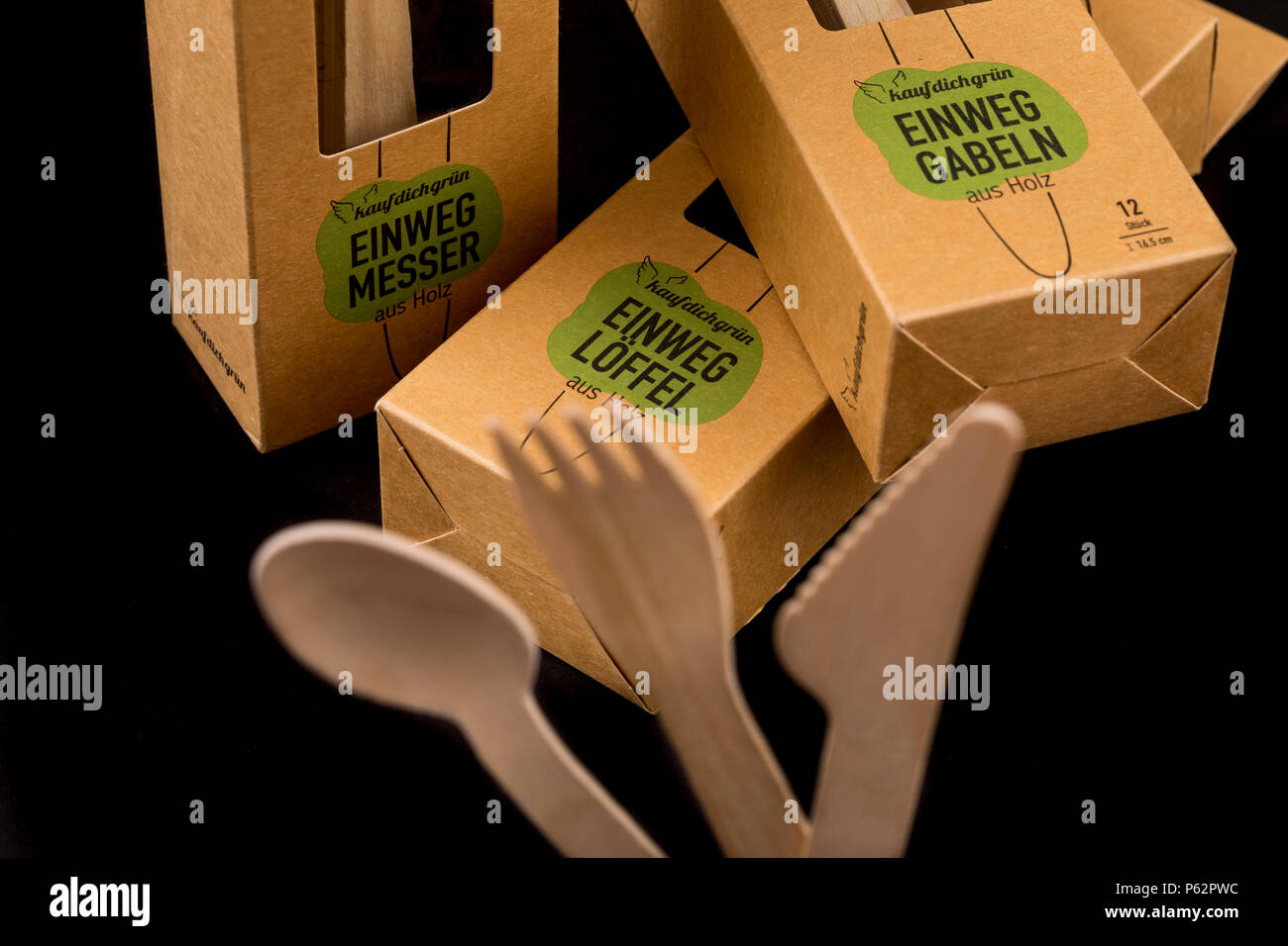 Wegwerf Besteck aus Holz, recyclebar, Stockfoto
