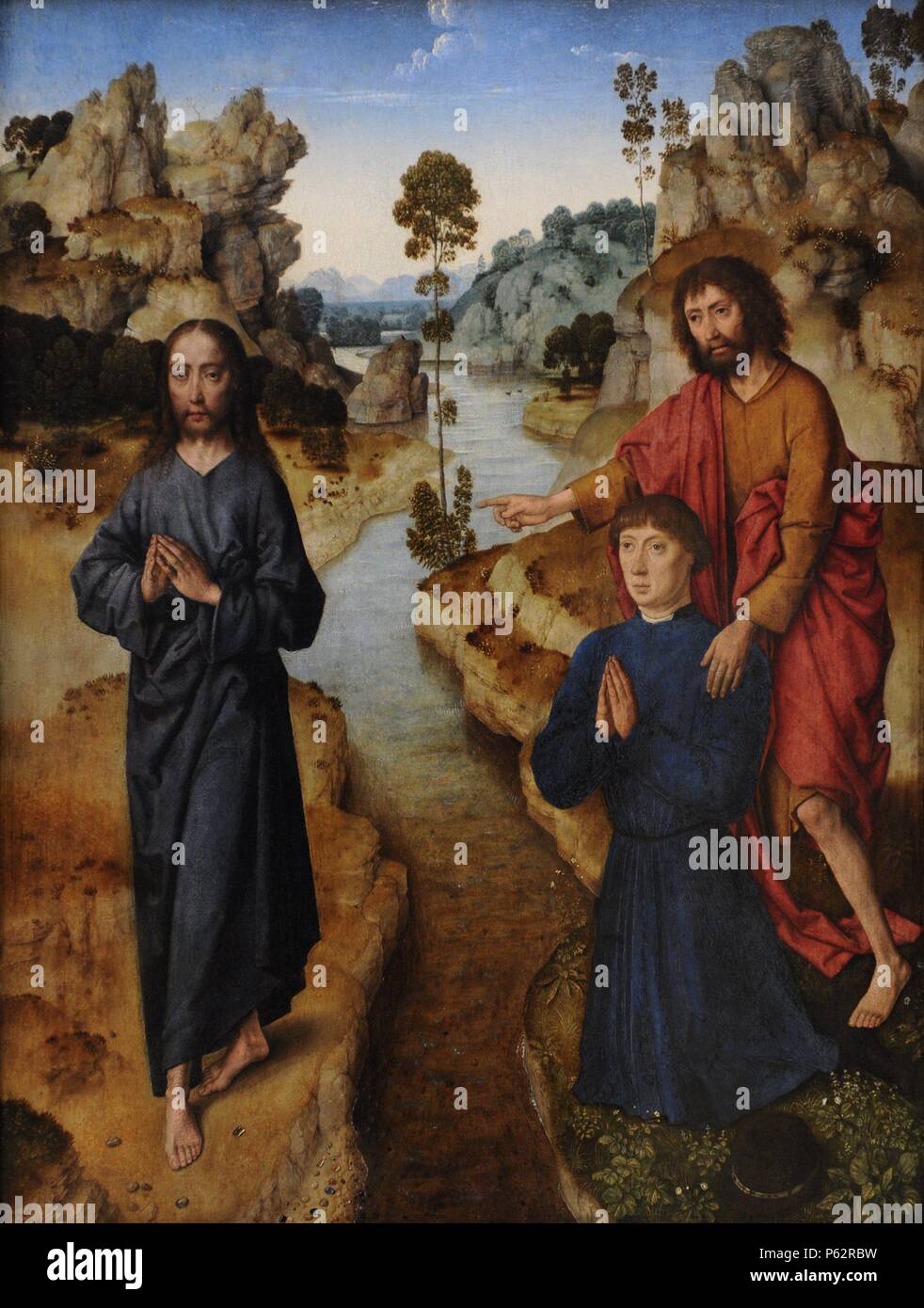 Dieric Bouts (1415 - 1475) war einer der ersten niederländischen Maler. Ecce Agnus Dei. 1462-64. Johannes der Täufer lenken die Aufmerksamkeit der Devotee zu Christus. Alte Pinakothek. München. Deutschland. Stockfoto Dieric Bouts (1415 - 1475) war einer der ersten niederländischen Maler. Ecce Agnus Dei. 1462-64. Johannes der Täufer lenken die Aufmerksamkeit der Devotee zu Christus. Alte Pinakothek. München. Deutschland. Stockfoto
