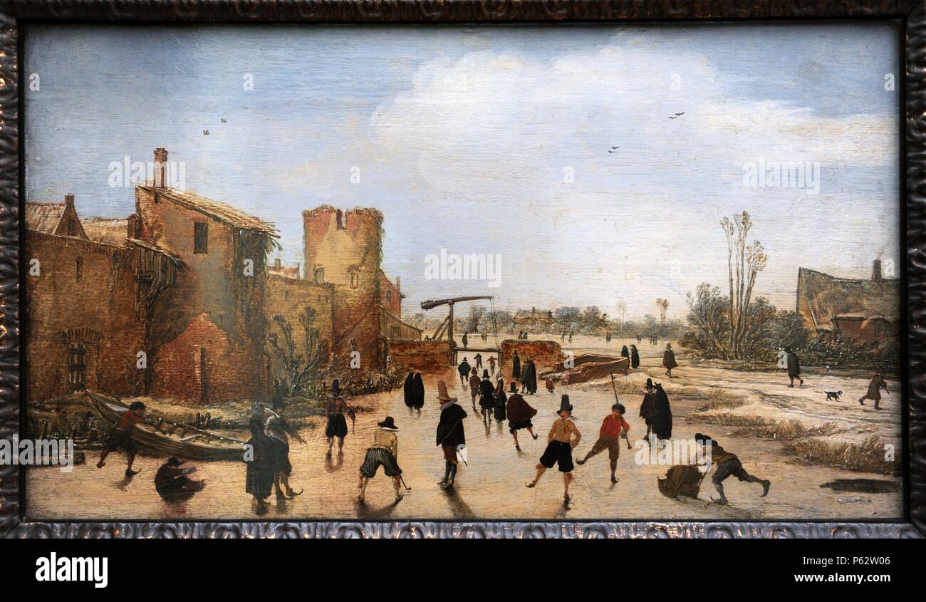 Esaias van de Velde (1591-1630). Niederländischer Maler. Winterspiele in der Stadt Moast, 1618. Alte Pinakothek. München. Deutschland. Stockfoto