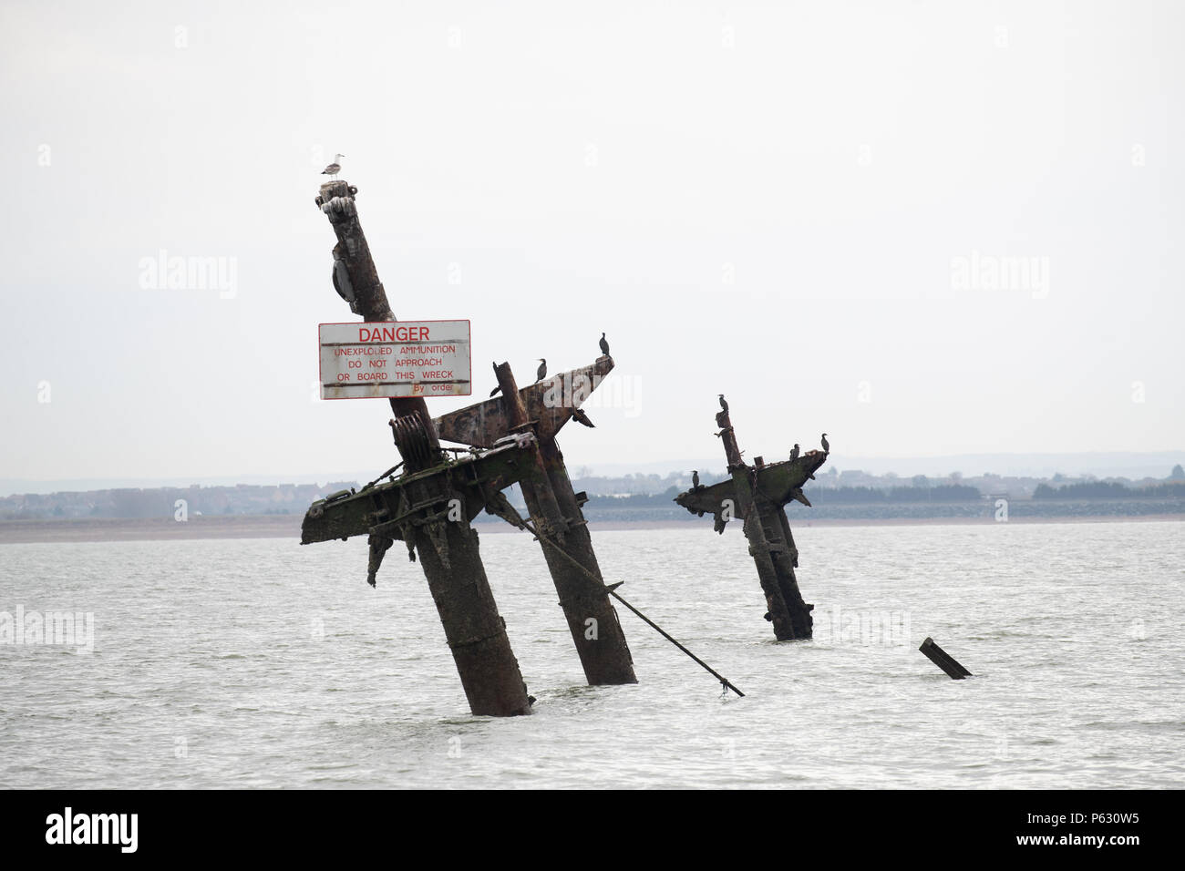 Sichtbar Masten der Wrack der SS Richard Montgomery, eine amerikanische Liberty Ship während des Zweiten Weltkrieges gebaut, 1.400 Tonnen Sprengstoff an Bord bleiben. Stockfoto