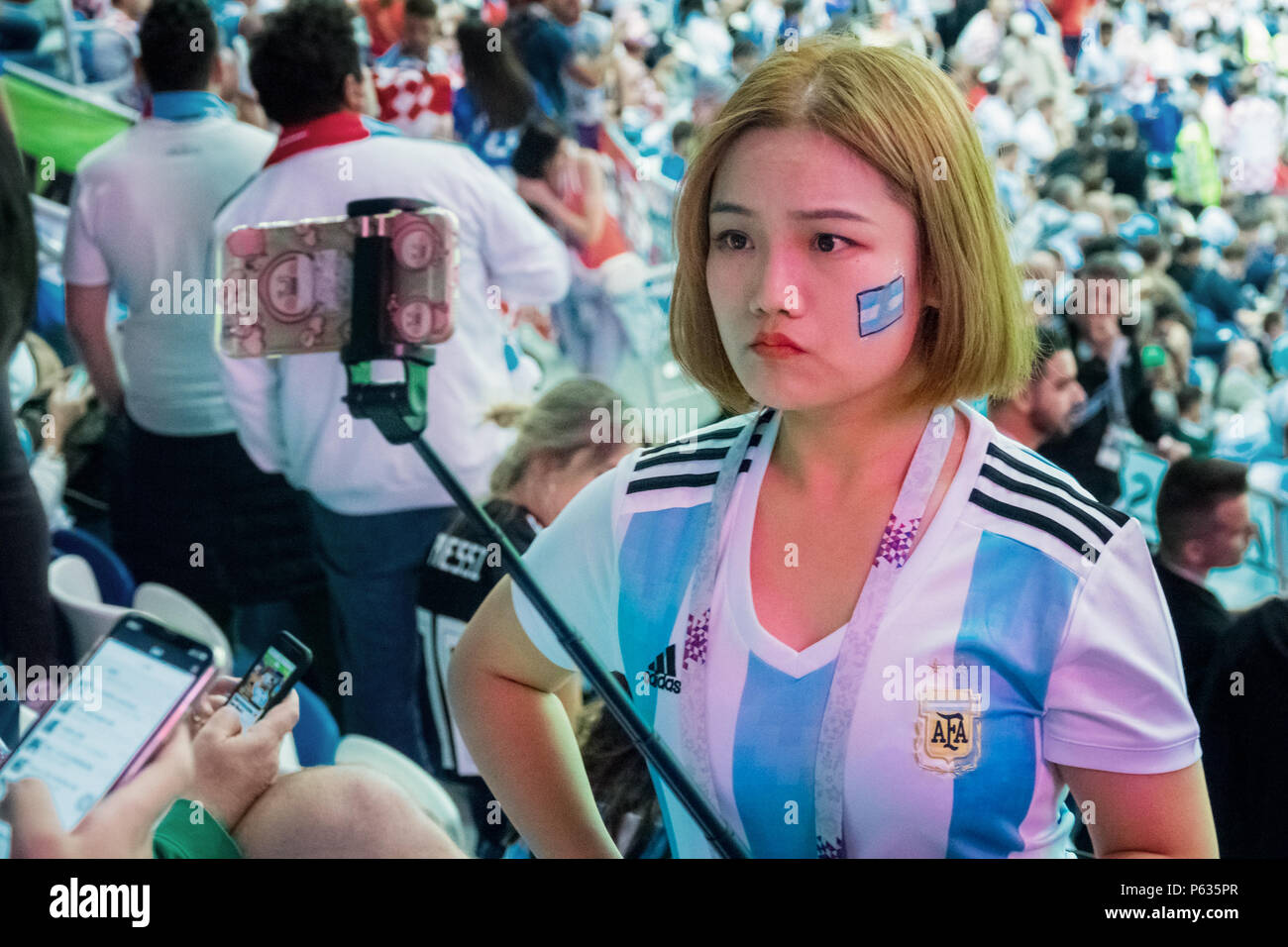 Argentinischen Fußballfans während der FIFA WM 2018 in Russland Stockfoto