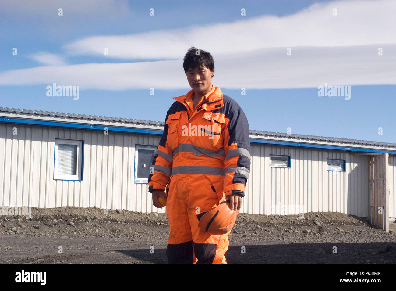 Es gibt über 1.500 Leiharbeiter in den Bau der Kárahnjúkar in Island beschäftigt. Die Arbeitnehmer sind vor allem aus China, die Th Stockfoto