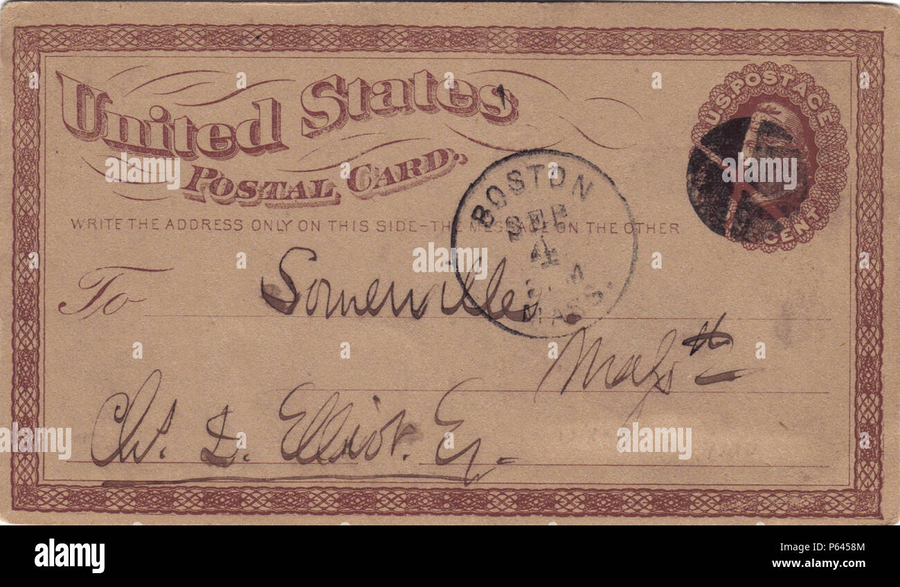 1873 0904 JWT zu CharlesDElliot Postkarte 1. Stockfoto