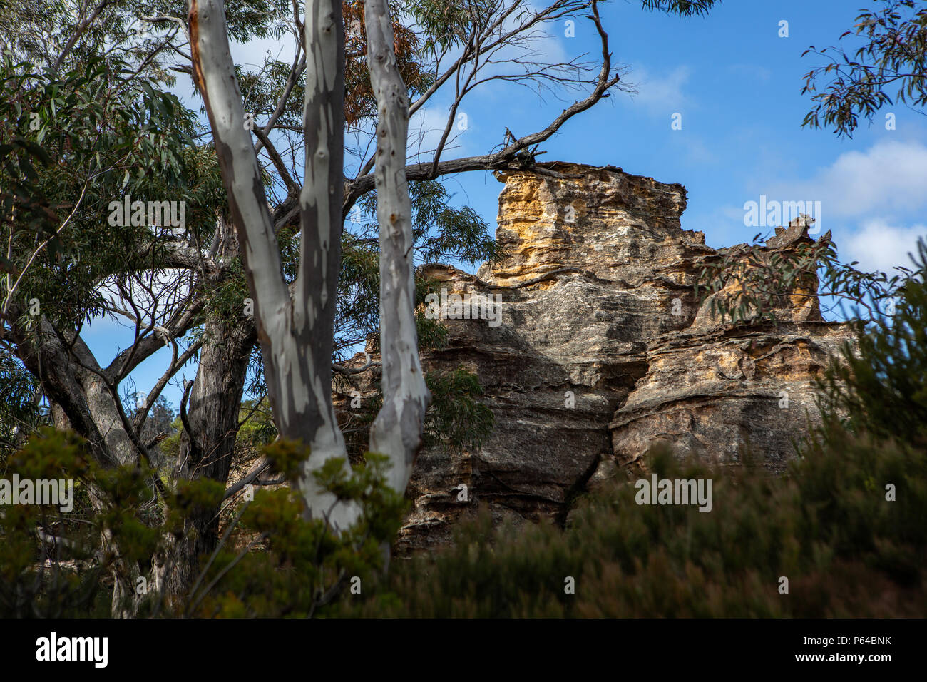 Die umliegenden Felsabstürze und rock Berge bei Dobbies drift Ausblick über lithgow New South Wales Australien am 15. Juni 2018 Stockfoto