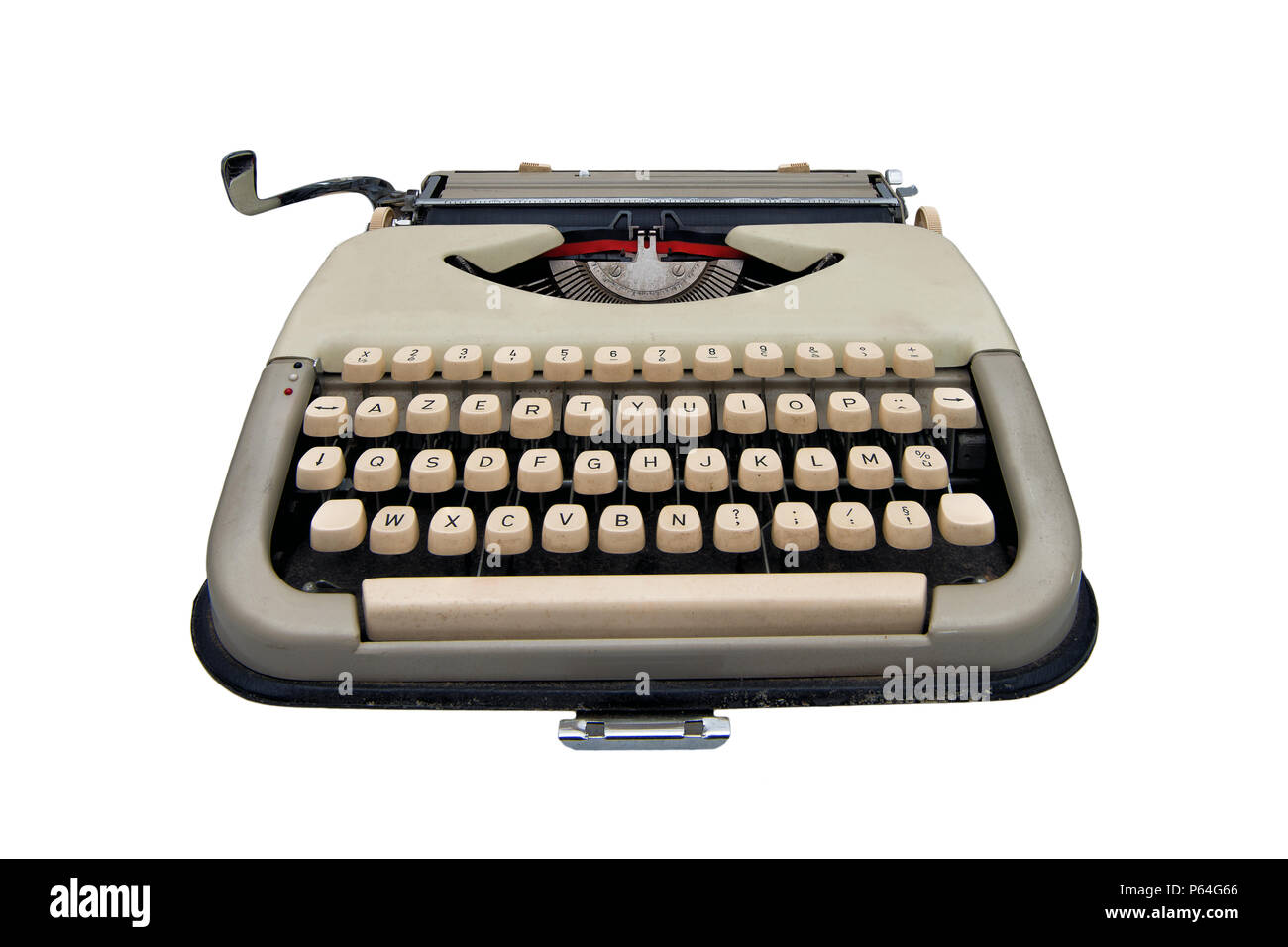Vintage Schreibmaschine auf weißem Hintergrund Stockfoto