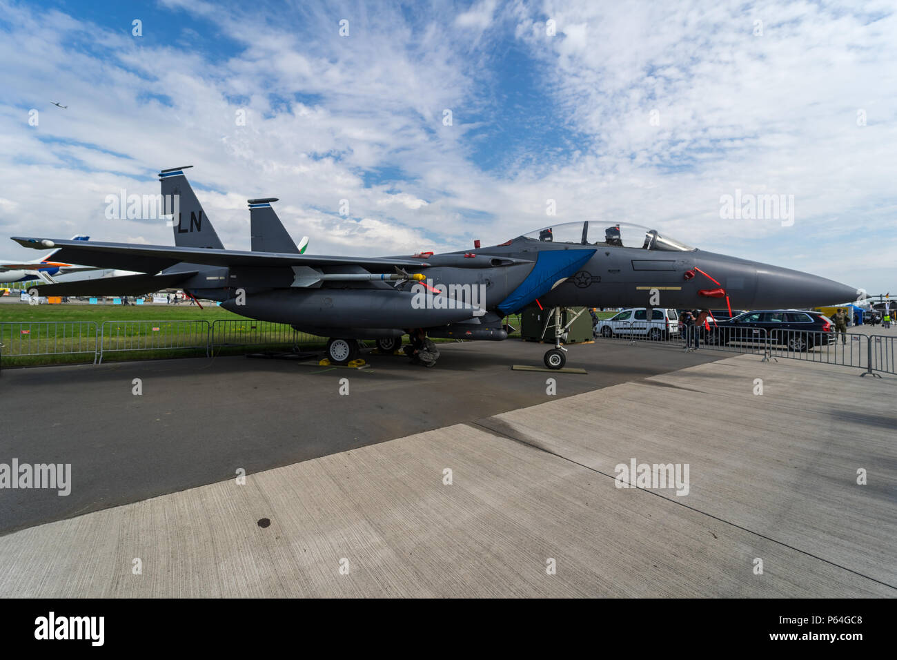 Multirole Fighter, Strike Fighter McDonnell Douglas F-15E Strike Eagle. US Air Force. Ausstellung die ILA Berlin Air Show 2018 Stockfoto