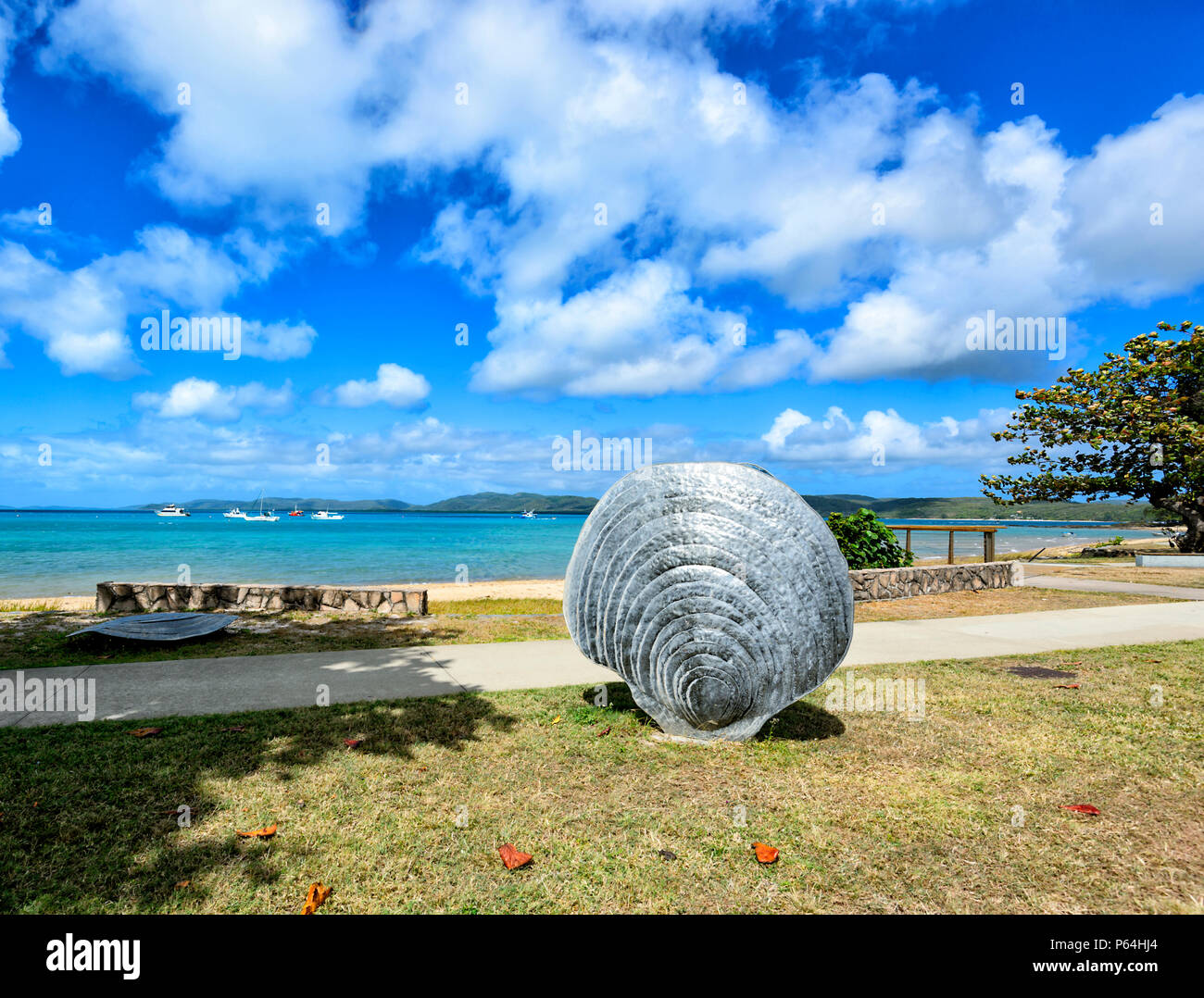 Pearl Muscheln öffentliche Kunstwerke auf der Victoria Parade Vorland, Donnerstag, Insel, Torres Strait Inseln, Far North Queensland, FNQ, QLD, Australien Stockfoto