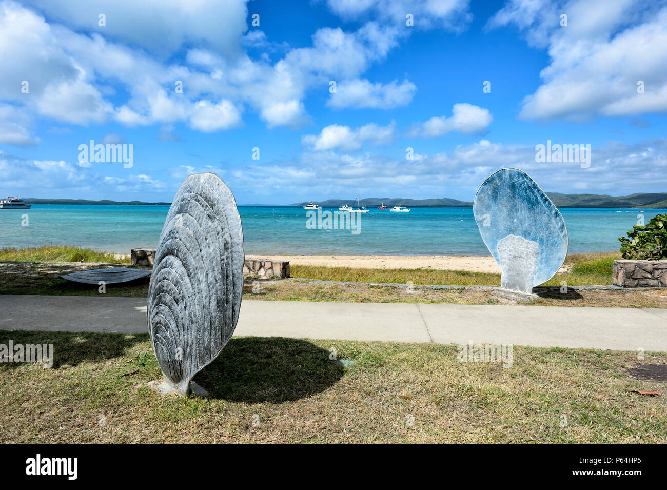 Pearl Muscheln öffentliche Kunstwerke auf der Victoria Parade Vorland, Donnerstag, Insel, Torres Strait Inseln, Far North Queensland, FNQ, QLD, Australien Stockfoto