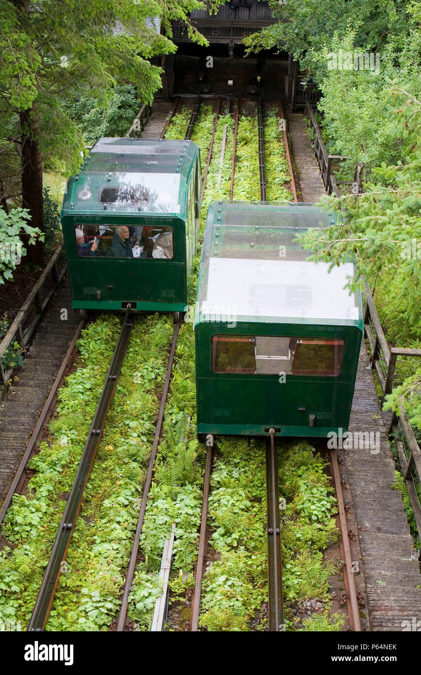 Die Cliff Railway carriage vollständig von Wasser am Zentrum für Alternative Technologie in Petworth powered Stockfoto