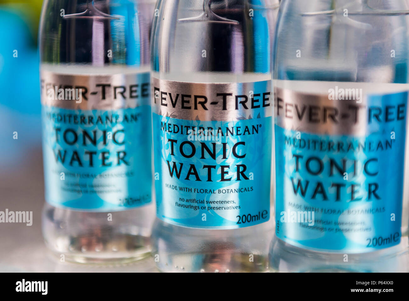 Flaschen Fever-Tree Tonic Water. Stockfoto