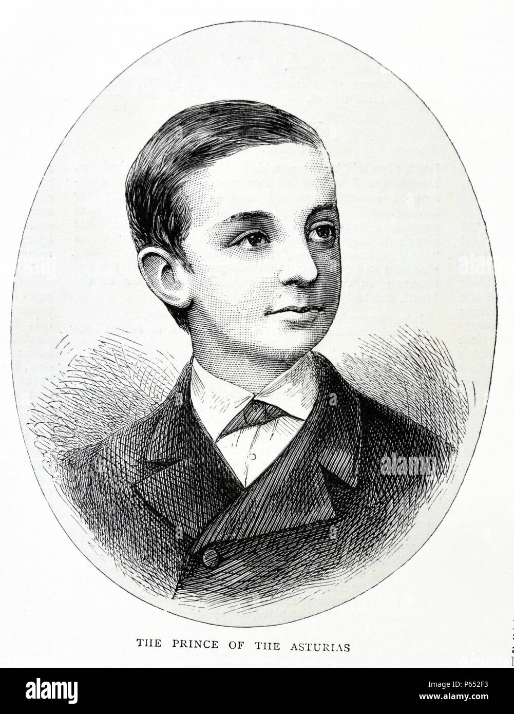 Gravur Porträt des jungen Prinzen Alfonso XII von Spanien. Vom 1870 Stockfoto