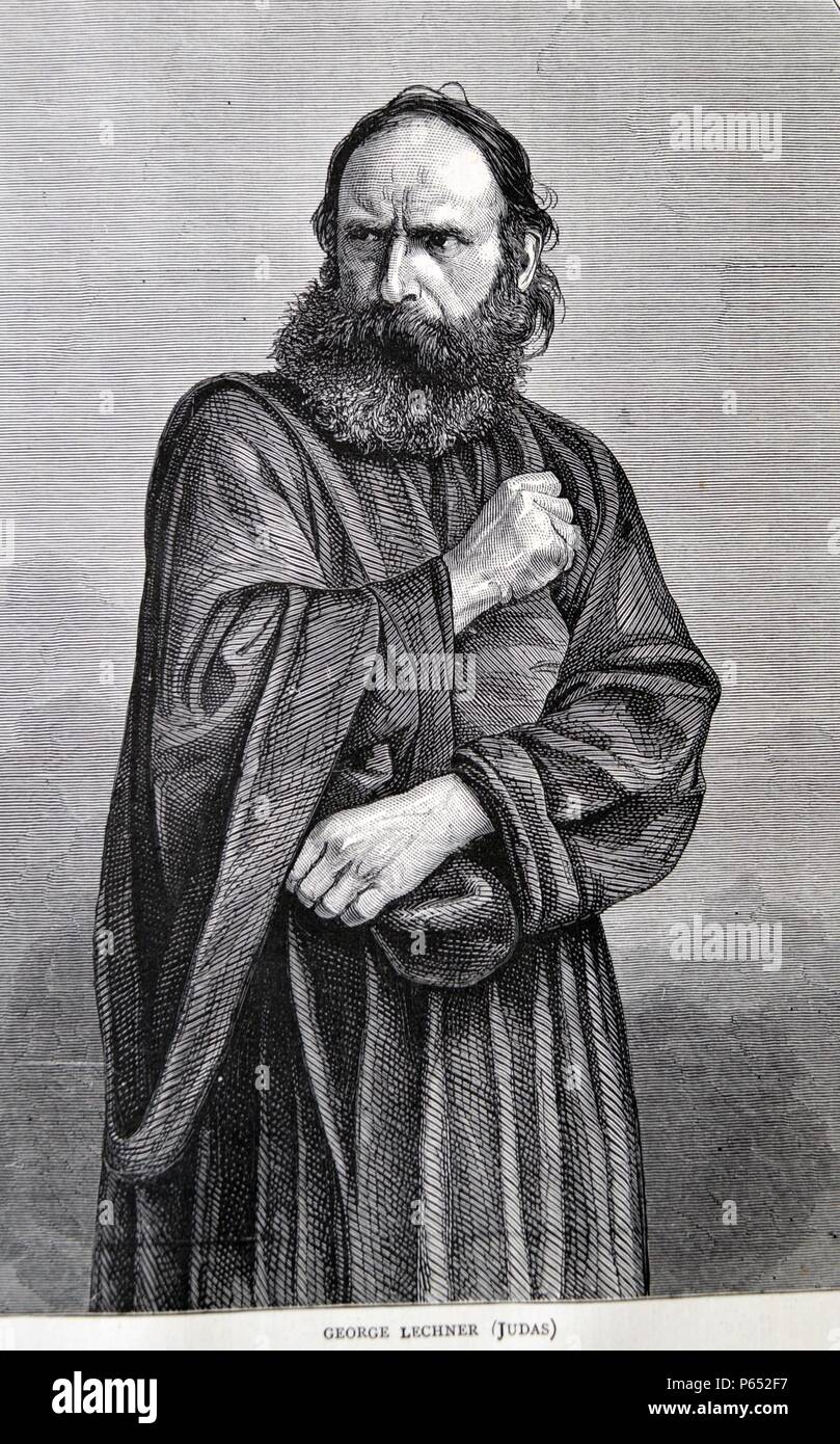 Georg Lechner Als Judas für die Oberammergauer Passionsspiele. Ein Passionsspiel ist eine dramatische Darstellung mit der Darstellung der Passion Jesu Christi: sein Versuch, das Leiden und den Tod. Der Antisemitismus war prominent in Leidenschaft spielt. Vom 1870 Stockfoto