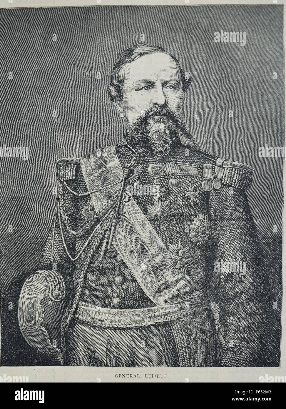 Kupferstich von allgemeinen Edmond Le Bœuf (1809-1888), Marschall von Frankreich und Gefangene in Preußen. Vom 1870 Stockfoto