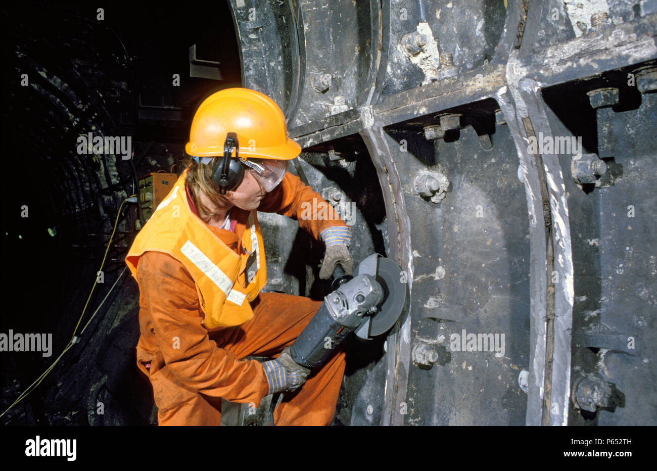 Netzwerk Südost Mitarbeiter bei der Arbeit in den Stollen des Waterloo und City Line in der Vorbereitung für die Einführung der neuen Züge auf der Linie. C 1992 Stockfoto