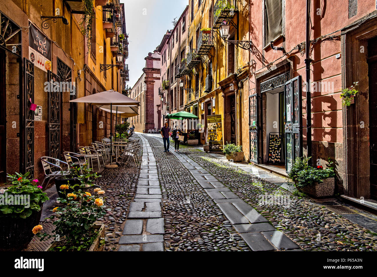 Italien Sardinien Bosa, das historische Zentrum, Corso Vittorio Emanuele II. Stockfoto