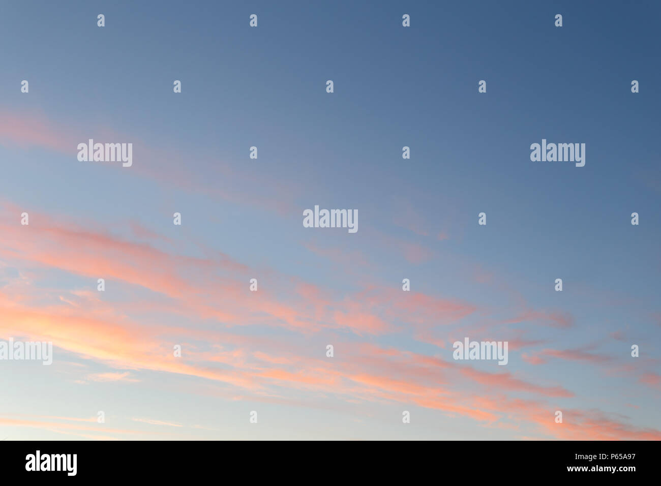 Schönen Sonnenuntergang Himmel mit rosa und blauen Farben, windigen Linien Stockfoto