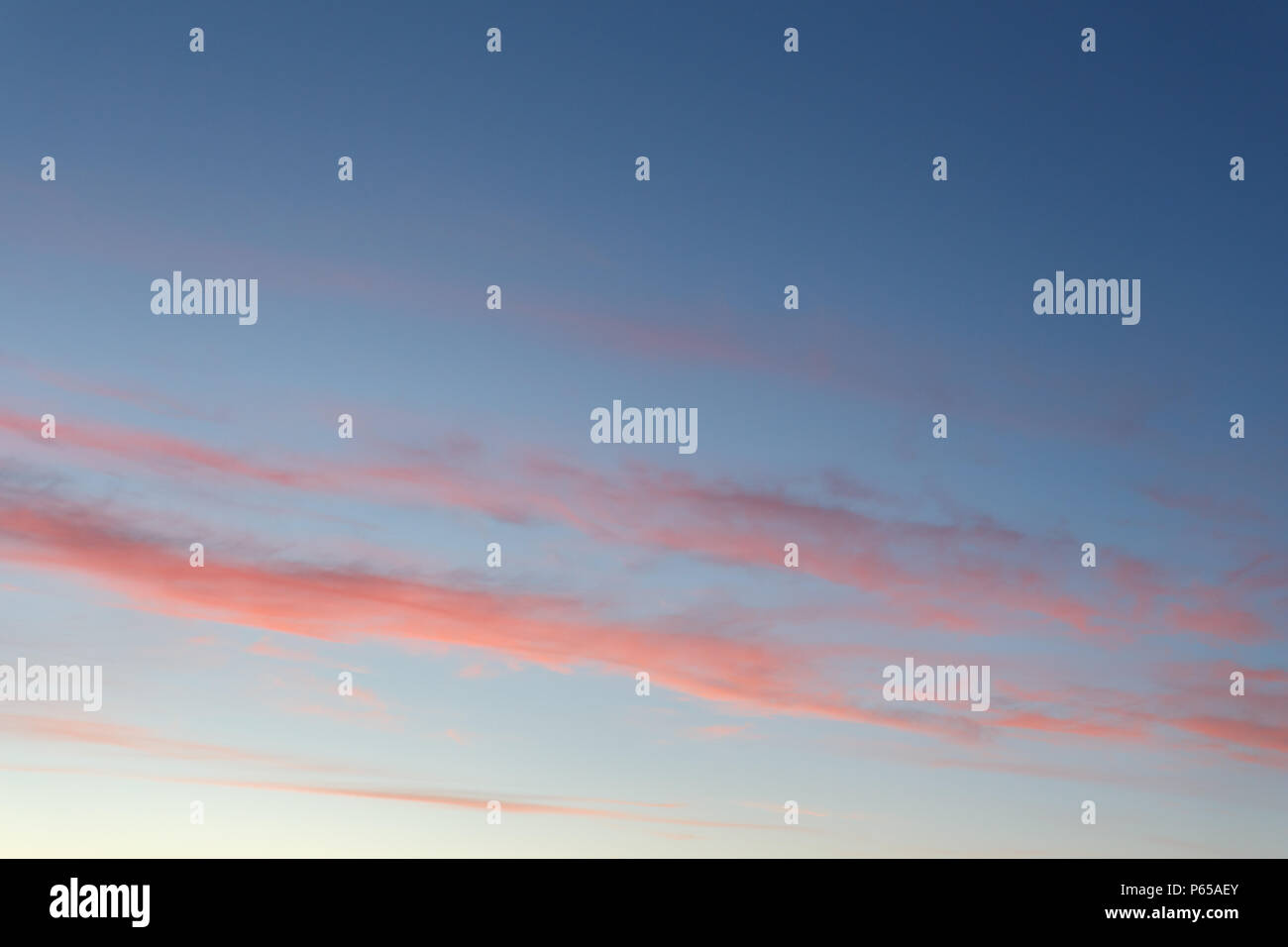 Schönen Sonnenuntergang Himmel mit rosa und blauen Farben, windigen Linien Stockfoto