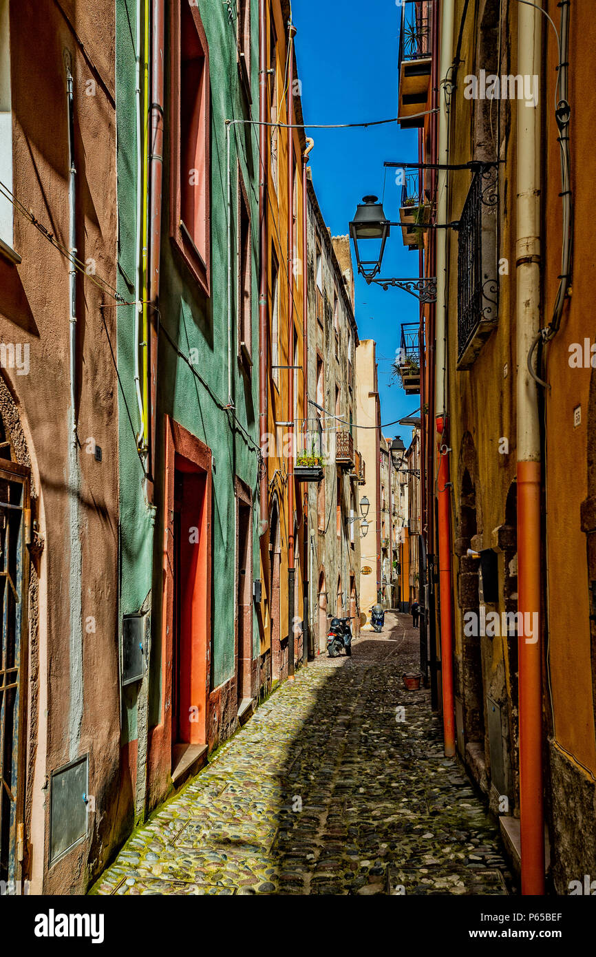 Italien Sardinien Bosa, das historische Zentrum, bunten Häusern Stockfoto