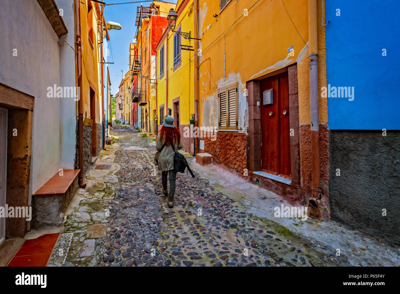 Italien Sardinien Bosa, das historische Zentrum, Farben Haus, Stockfoto