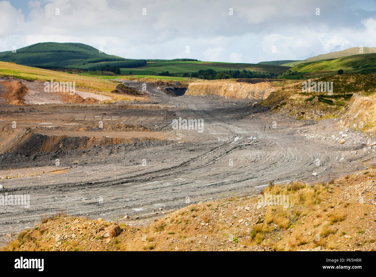 Die Glentaggart Tagebau Coal Mine in Lanarkshire, Schottland, Großbritannien. Sowie die katastrophalen Klimawandel Folgen weiter zu mir und Brennen Stockfoto