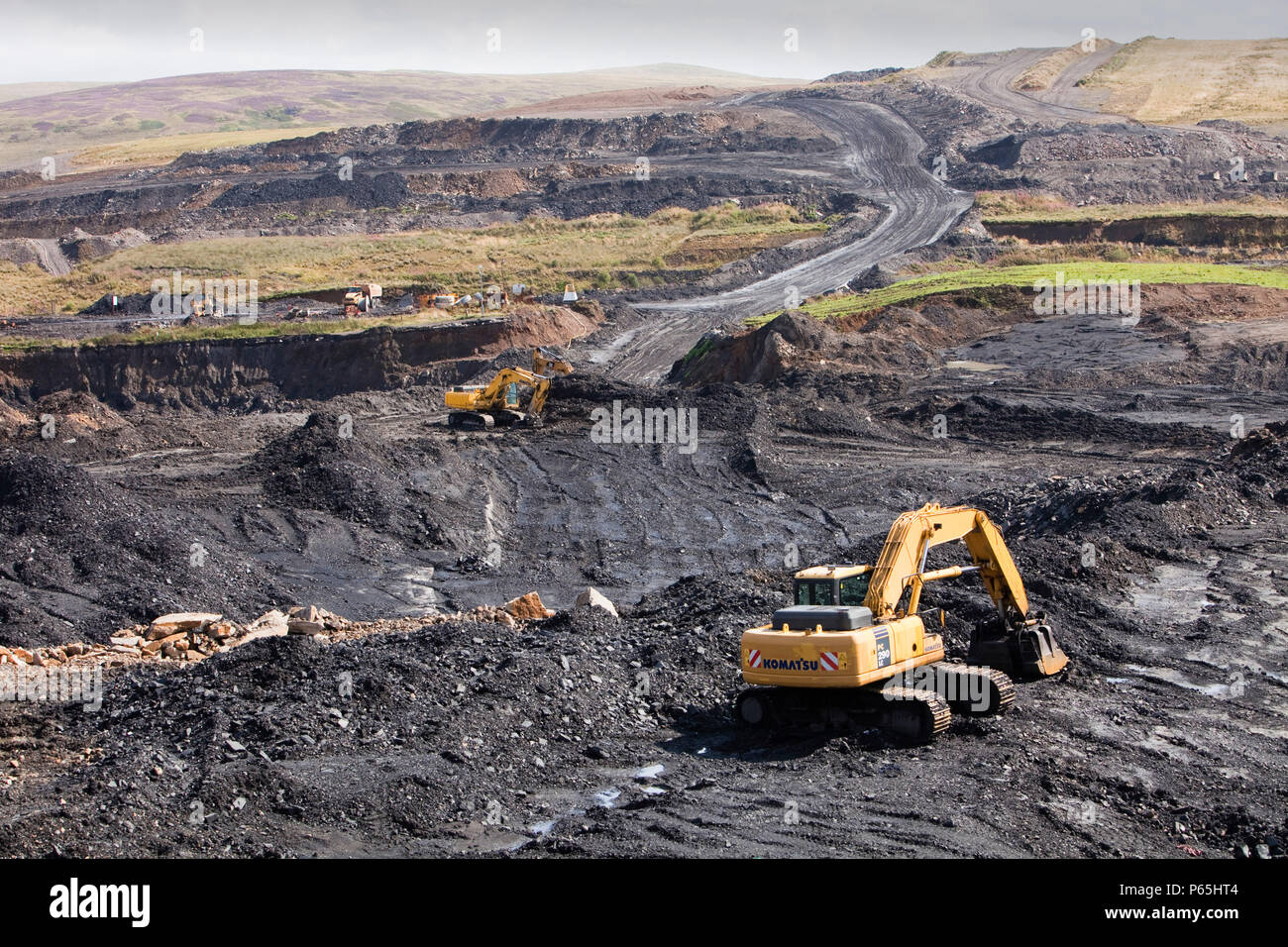Die Glentaggart Tagebau Coal Mine in Lanarkshire, Schottland, Großbritannien. Sowie die katastrophalen Klimawandel Folgen weiter zu mir und Brennen Stockfoto