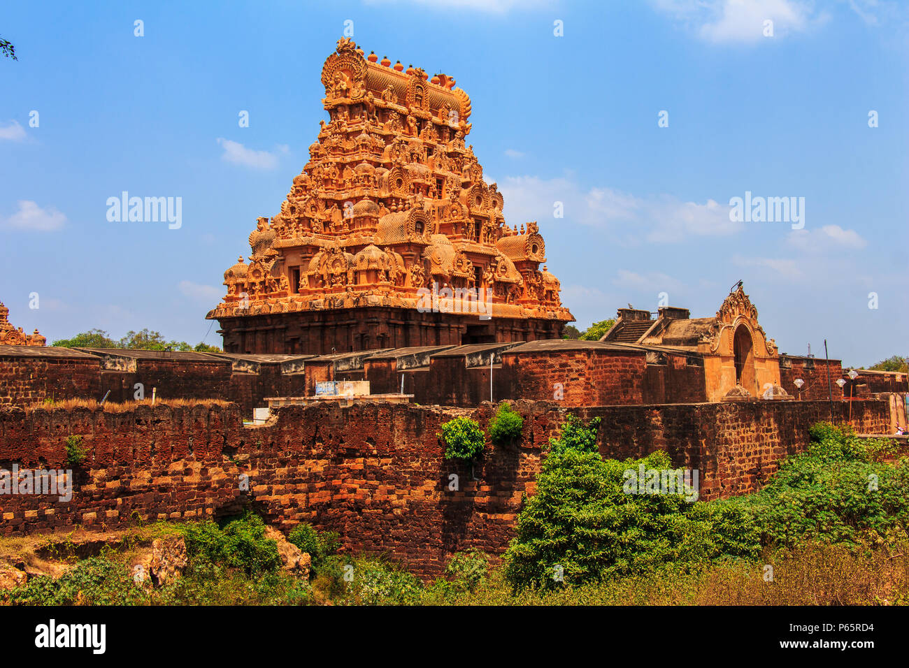 Brihadeeswara Tempel in Thanjavur, Tamil Nadu, Indien. Eines der von der UNESCO zum Weltkulturerbe erklärt. Stockfoto
