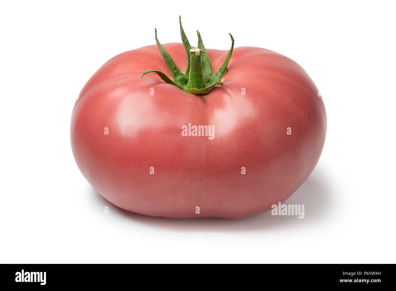 Frische reife rosa Rindfleisch Tomaten auf weißem Hintergrund Stockfoto