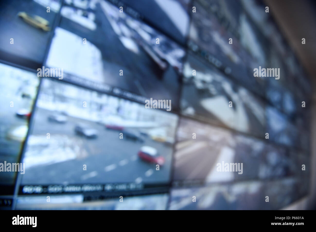 Unscharfe Bild mit Sicherheit überwacht Command Center Stockfoto