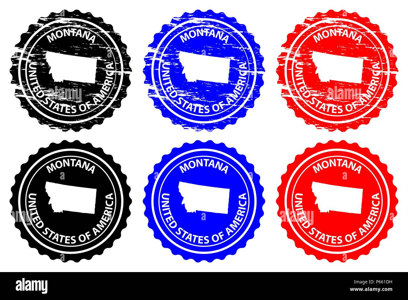 Montana Stempel Vektor Montana Usa Karte Muster Aufkleber Schwarz Blau Und Rot Stock Vektorgrafik Alamy