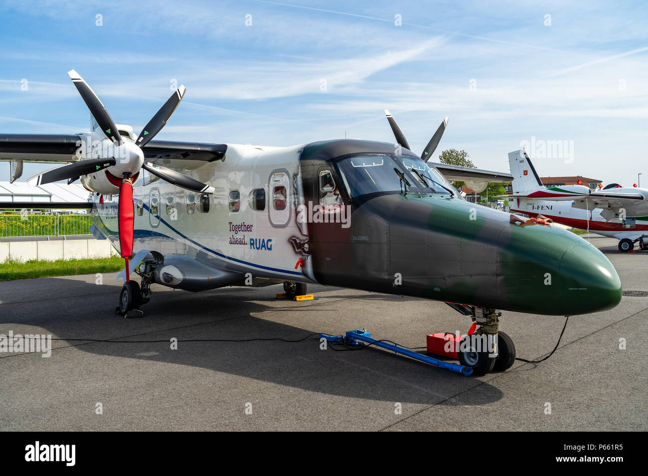 Ein twin-Dienstprogramm STOL Turboprop Flugzeuge, Dornier 228 NG (Neue Generation). RUAG Aerospace Services GmbH. Ausstellung die ILA Berlin Air Show 2018 Stockfoto