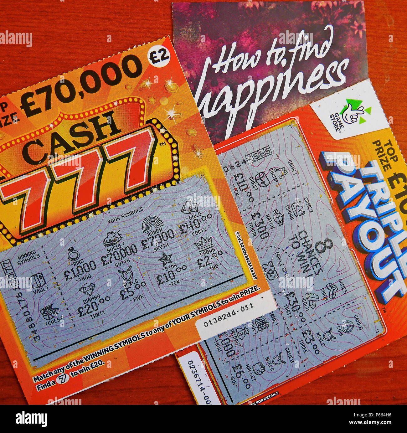 Streben nach Glück nicht in der lottery Scratch Cards gefunden Stockfoto