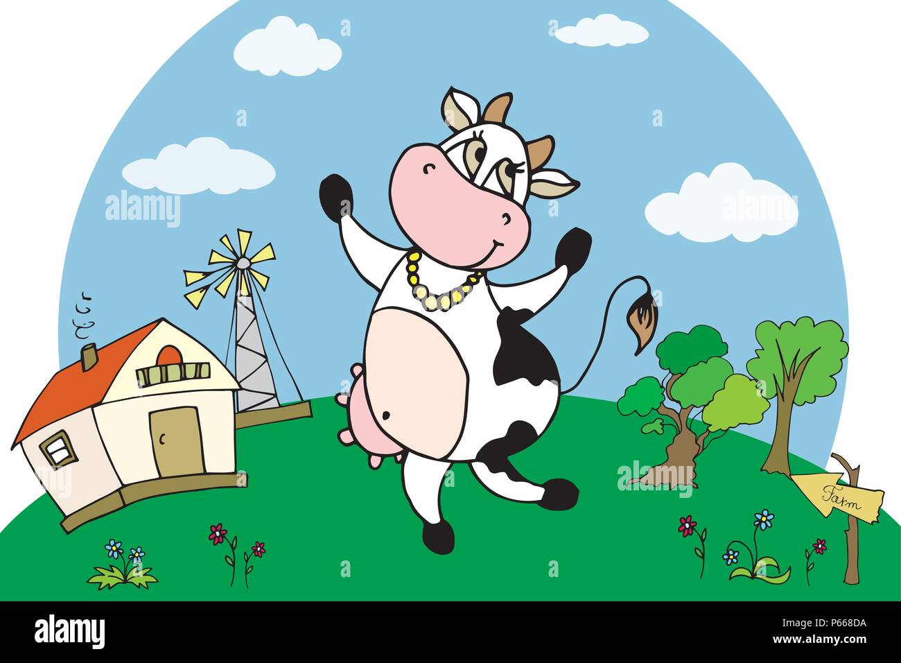 Happy Cow und Bauernhof Süß, Vektor illustration Stock Vektor