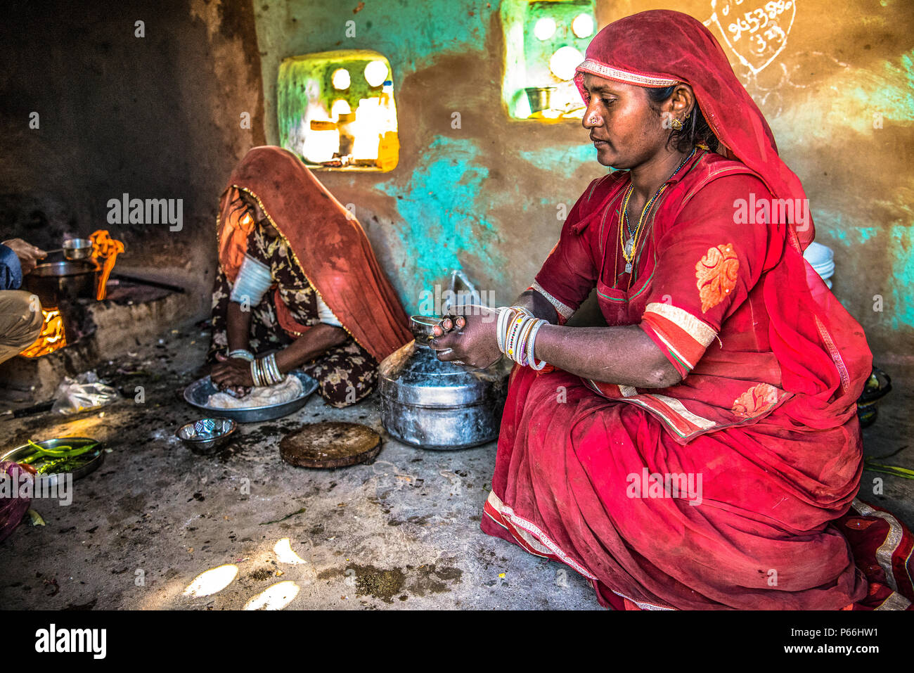 Indien Rajasthan leben im Dorf Thar Wüste Stockfoto
