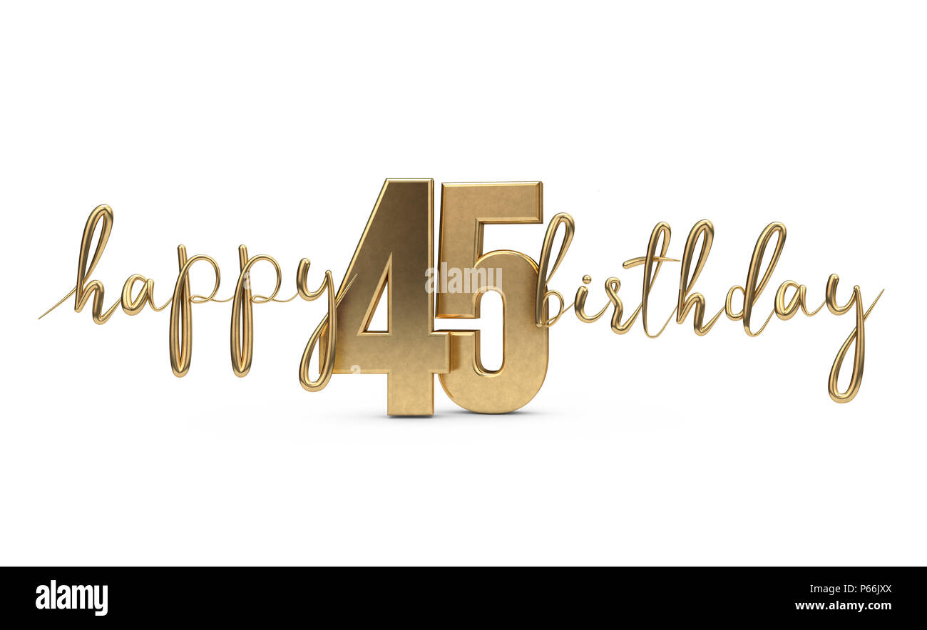 Happy 45th birthday gold Gruß Hintergrund. 3D-Rendering Stockfoto