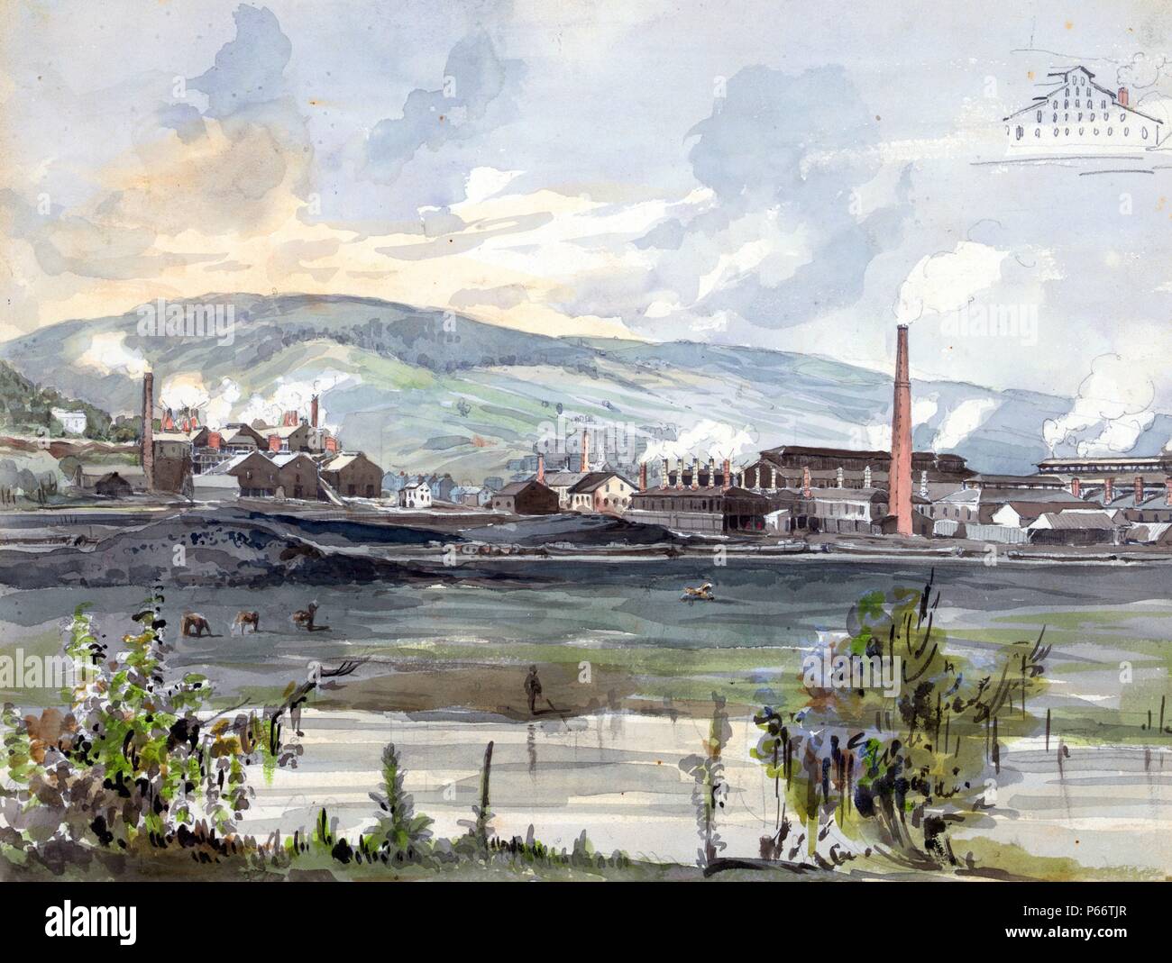 Blick auf den Fluss mit Werk des Künstlers James Fuller Königin, 1821-1886. Vom ca. 1857 Stockfoto