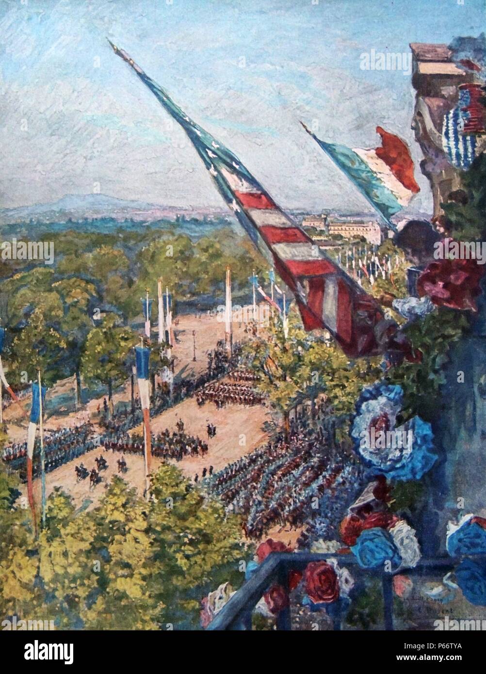 Parade in Paris zu Amerikas Eintritt in den Ersten Weltkrieg im Jahre 1917 feiern. Stockfoto