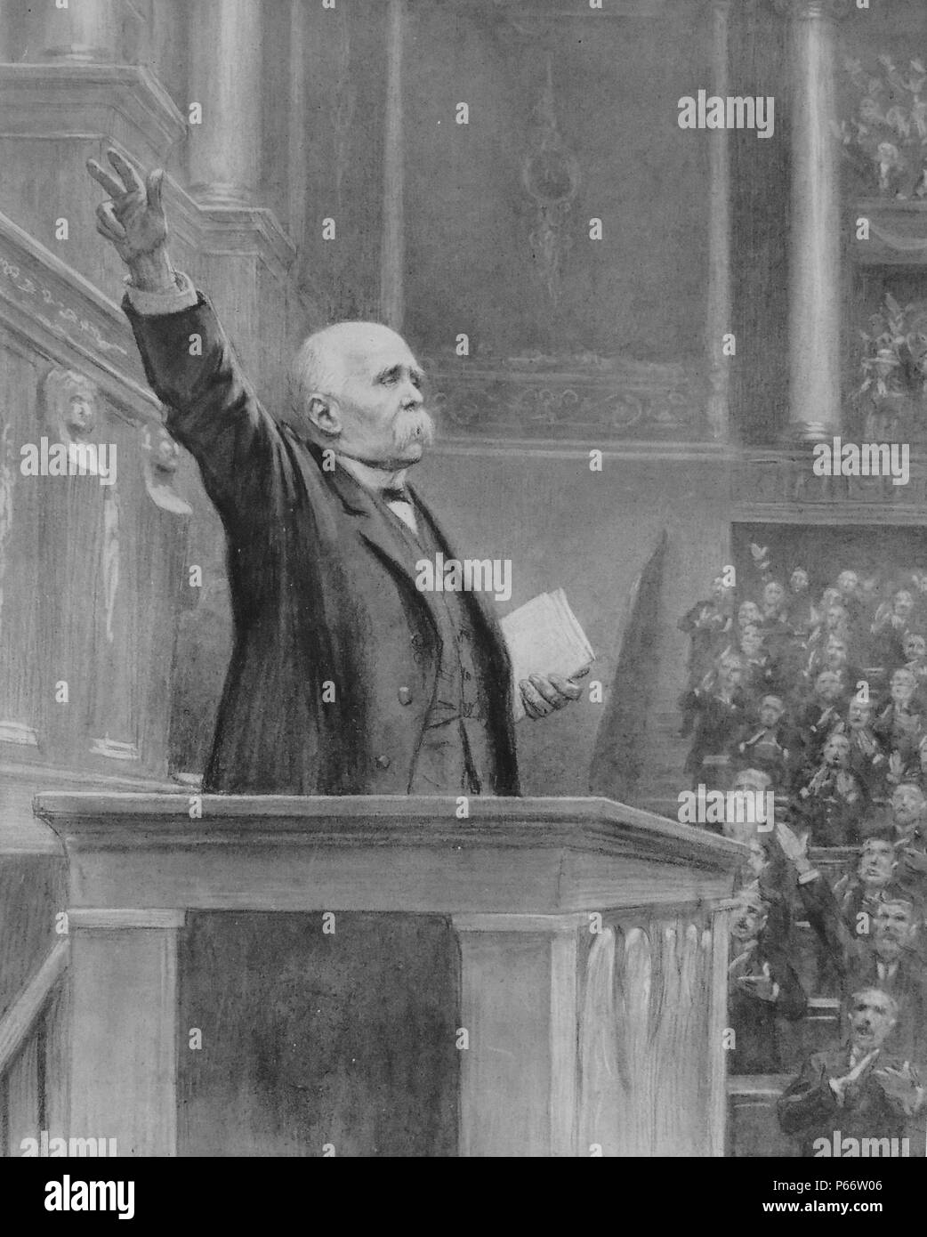 Georges Clemenceau Adressierung der Abgeordnetenkammer am 11. November 1918, den Waffenstillstand zu verkünden (Ende der Feindseligkeiten), Erster Weltkrieg Stockfoto