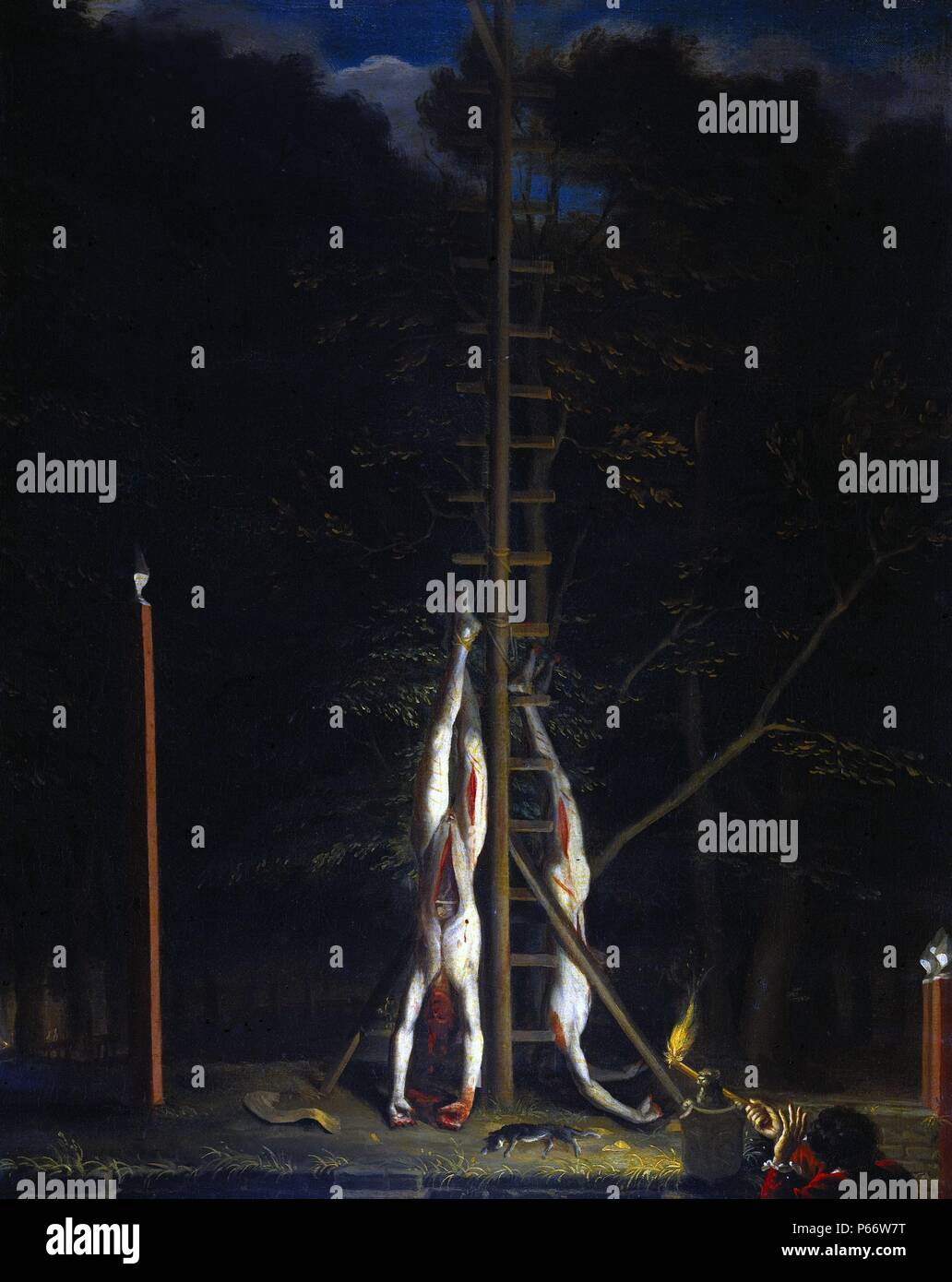 Die Leichen der Brüder De Witt, auf dem Groene Zoodje am Lange Vijverberg in Den Haag, 20. August 1672. Zwischen 1672 und 1675 malte Stockfoto