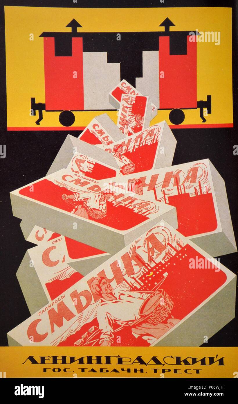 Russische kommunistische Kunst: Anzeige für Zigaretten Stockfoto