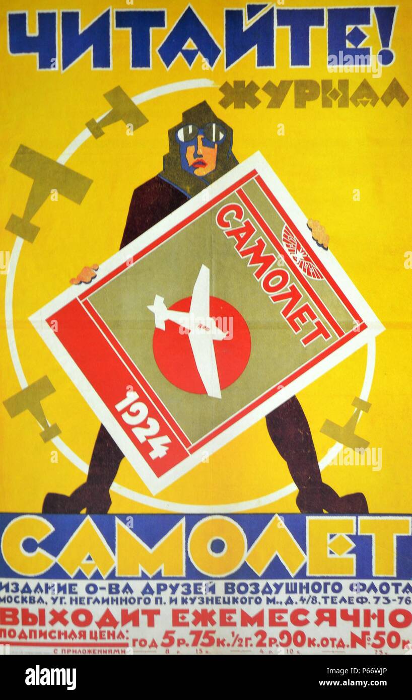 Russische kommunistische Kunst: Abdeckung eines Luftfahrt-Enthusiasten-Magazins Stockfoto