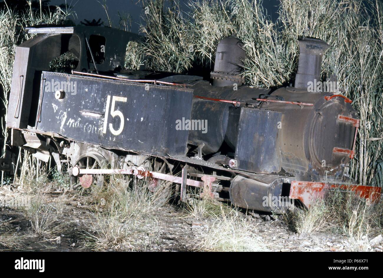 Eine Szene in Industrias Lopez Zaragoza Spanien mit einem Beyer Peacock 0-6-0 T-Nr. 3345 von 1875-ex Rio Tinto Nr. 15, Sonntag, 24. Mai 1987. Stockfoto