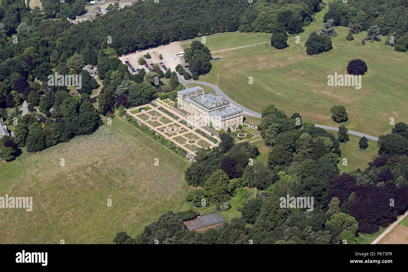 Luftaufnahme von Harewood House, in der Nähe von Leeds, West Yorkshire (aus über 1500', so dass kein Eigentum Urheberrecht) Stockfoto