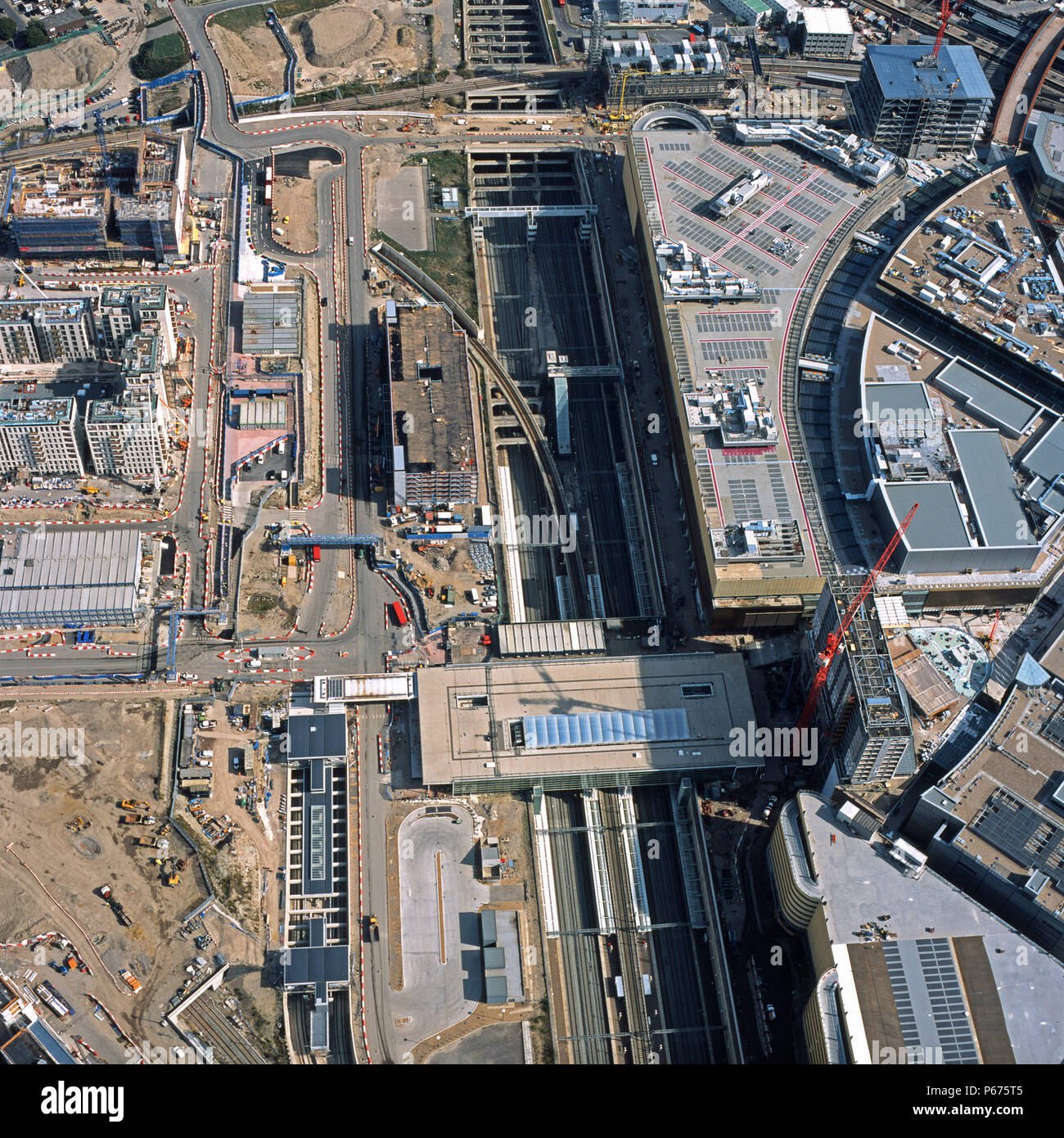 Luftaufnahme von Stratford Olympic Park Station construction, London, UK. Stockfoto