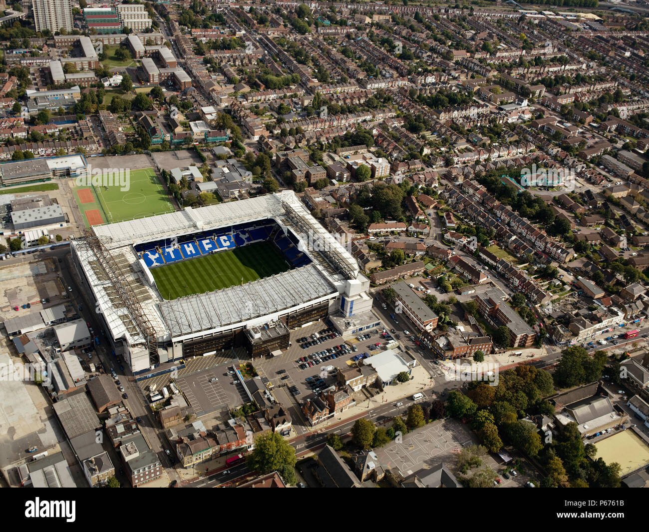 Luftaufnahme von White Hart Lane Fußball-Stadion, Tottenham Hotspurs, London, UK Stockfoto