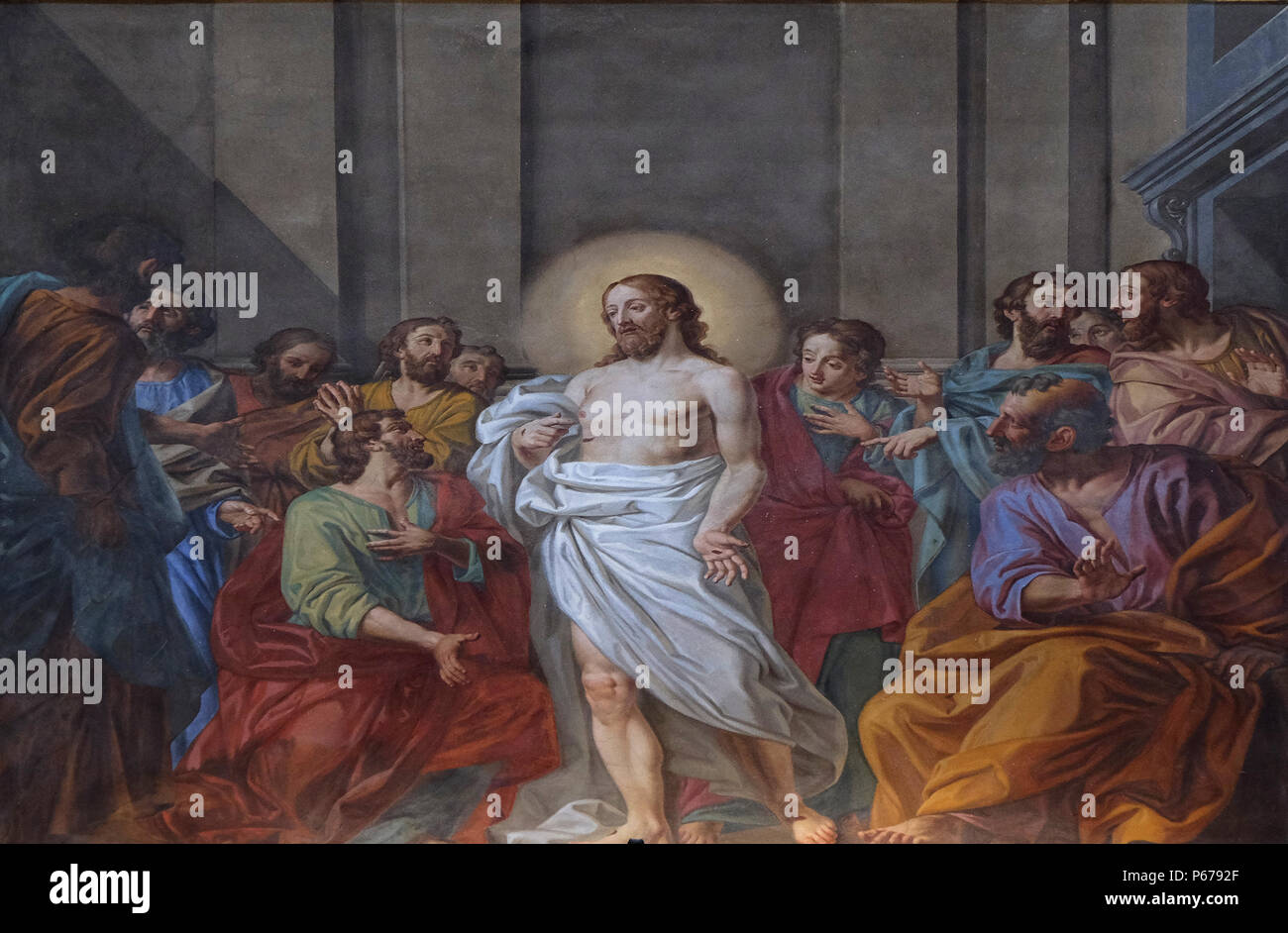 Erscheinung Jesu an die Jünger, Fresko in der Basilika des Heiligen Andreas in Mantua, Italien Stockfoto